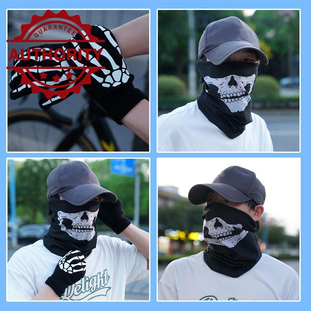 Unisex ผู้ใหญ่โครงกระดูก Skull ถุงมือ + ผ้าพันคอ Glow In The Dark ยืด Mittens สําหรับวันวาเลนไทน์ B9e6