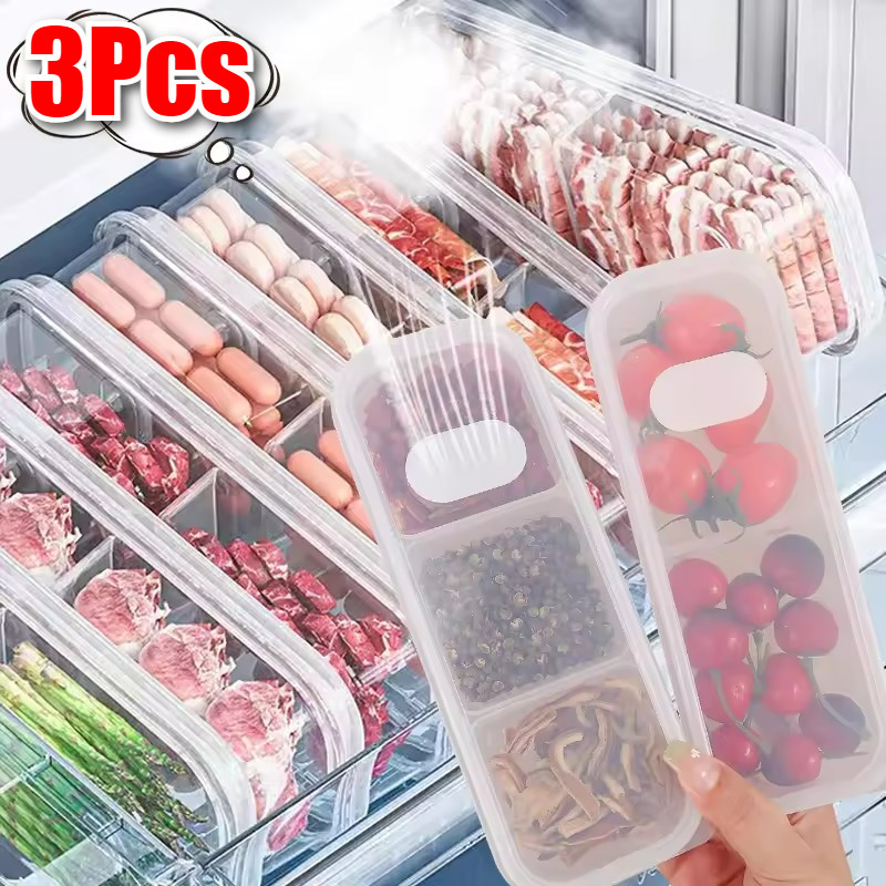 2/3 ตารางตู้เย็นแช่แข็งออแกไนเซอร์-ภาชนะบรรจุอาหารแบบใช้ซ้ําได้ผักผลไม้กล่องเก็บอุปกรณ์ครัว