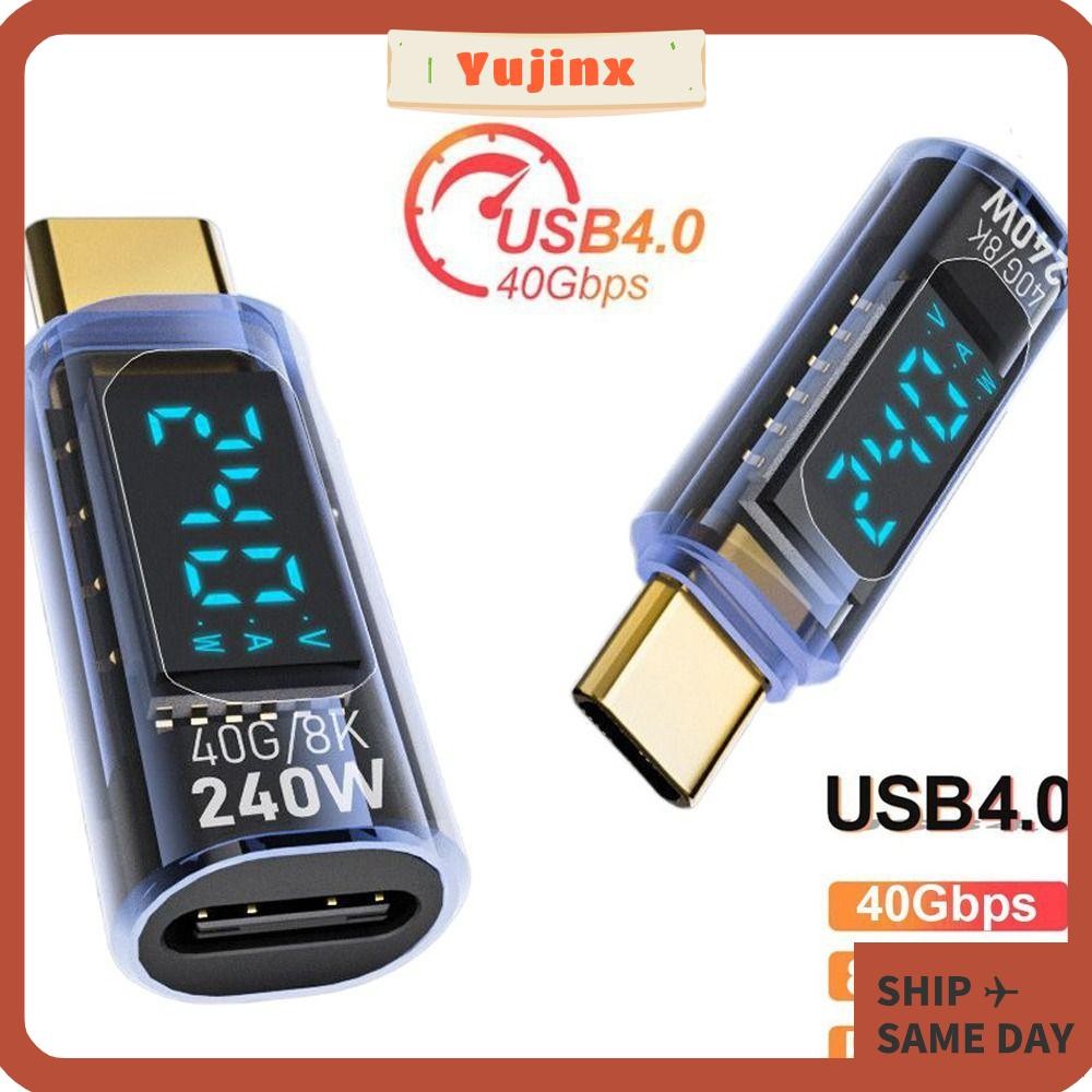 YUJINX 1 ชิ้น USB 4 Type-C อะแดปเตอร์, 40Gbps Digital LED Display Power Meter Tester, Professional 8K 60HZ PD 240W สมาร์ทชิป USB C Extension โทรศัพท์มือถือ