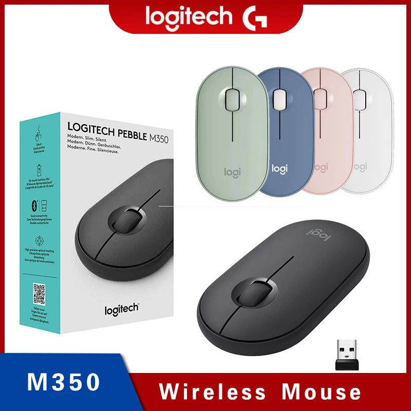 เมาส์ไร้สาย Logitech M350 พร้อมตัวรับสัญญาณ Bluetooth หรือ 2.4GHz Silent Slim เมาส์คอมพิวเตอร์ไม่มีร