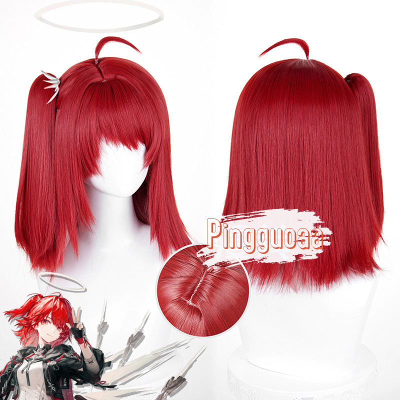 【Manmei】Arknights Exusiai the New Covenant‌ Cosplay Wig 30cm Long Ponytail Heat-Resistant Synthetic 