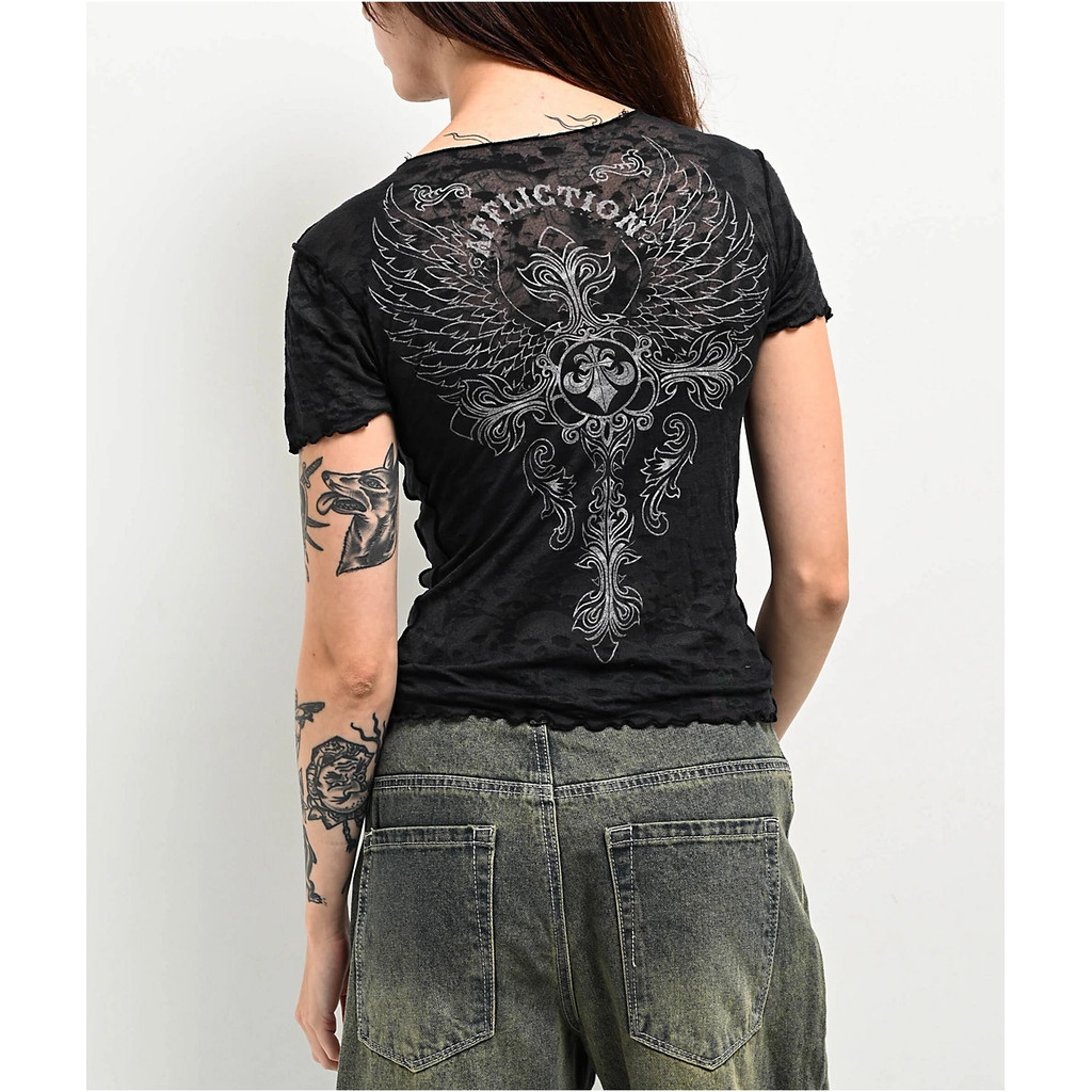 Y2K Dark Subculture Niche Design Slimเสื้อยืดผู้หญิงพิมพ์VคอVINTAGE Slim Hot Girlแขนสั้น
