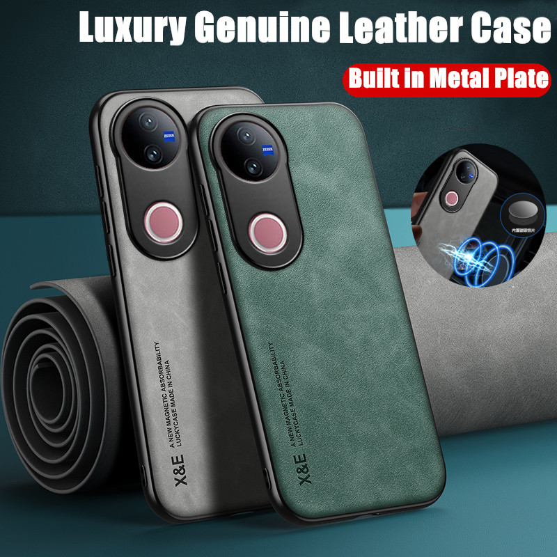 สําหรับ Vivo V50 V2427 Slim Minimalist เคสหนังแกะแท้พร้อมฝาครอบด้านหลังแผ่นโลหะในตัว