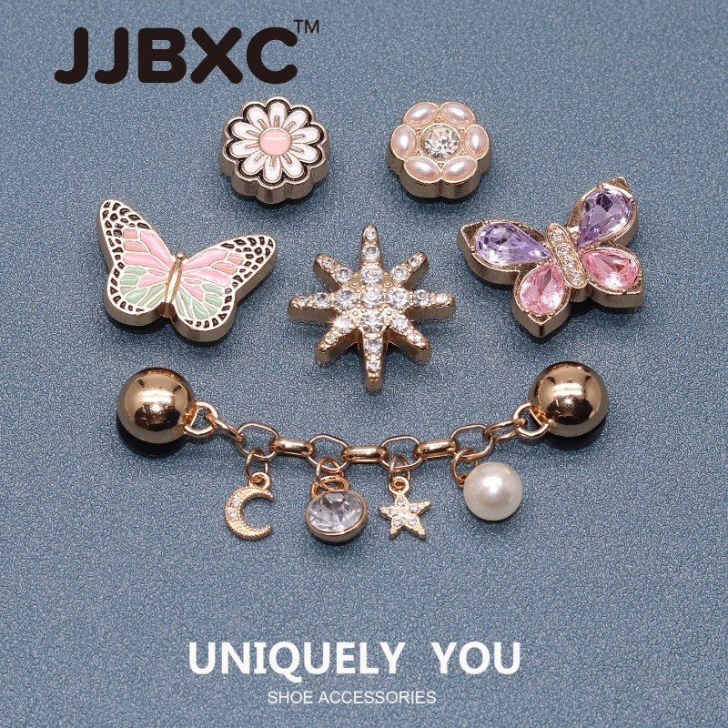 JJBXC CHARM อุปกรณ์เสริมรองเท้า หัวเข็มขัด โซ่โลหะ DIY สำหรับรองเท้าcross