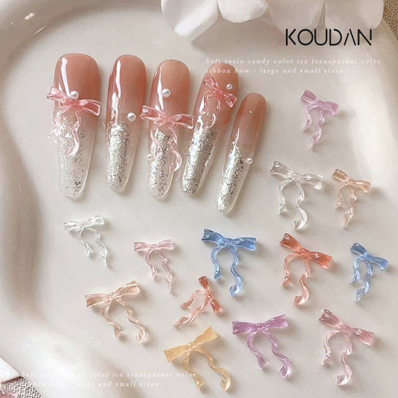 เล็บตกแต่งเล็บสติกเกอร์เล็บ DIY ริบบิ้นโบว์นุ่มแกะสลักน้ําแข็งโปร่งใสที่มีสีสัน 30 ชิ้น KOULDAN
