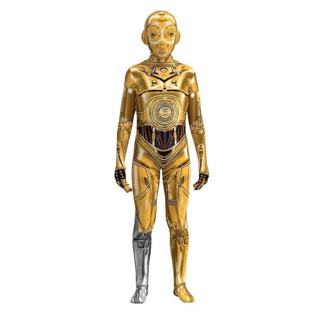 C-3PO หุ่นยนต์คอสเพลย์เครื่องแต่งกายฮาโลวีนคอสเพลย์ See-Threepio Protocol Droid หน้ากาก Jumpsuit ผู้