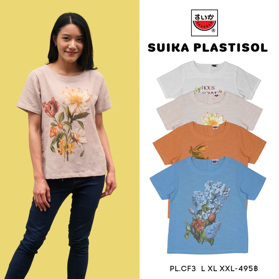 เสื้อแตงโม (SUIKA) – เสื้อแตงโม คอปาดแขนสั้น ผ้าสลาฟ พิมพ์ลายดอกไม้ ( PL.C-173 140 166 115 157 185 159 162 167 069)