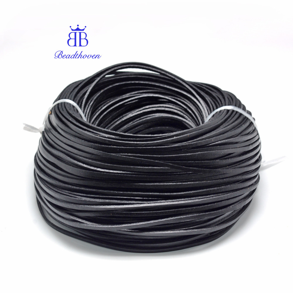 5ms สายหนังแบน DIY เชือกสำหรับสร้อยข้อมือและสร้อยคอมืดน้ำมัน 3x2 มม.