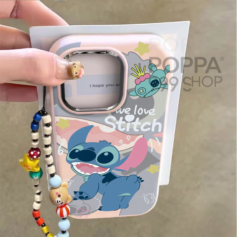POPPA การ์ตูน Stitch เลนส์โลหะเข้ากันได้เคสไอโฟน 16 13 11 12 14 8 7Plus 13 15 11 16 Pro Max 7 11 14 Max XR XS X Plus