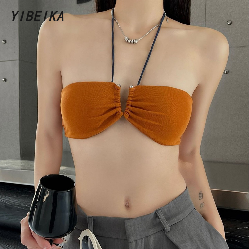 เซ็กซี่ Camisole Halterneck Contrast สีผู้หญิง Push-Up Bra ไม่มีแหวนเหล็ก