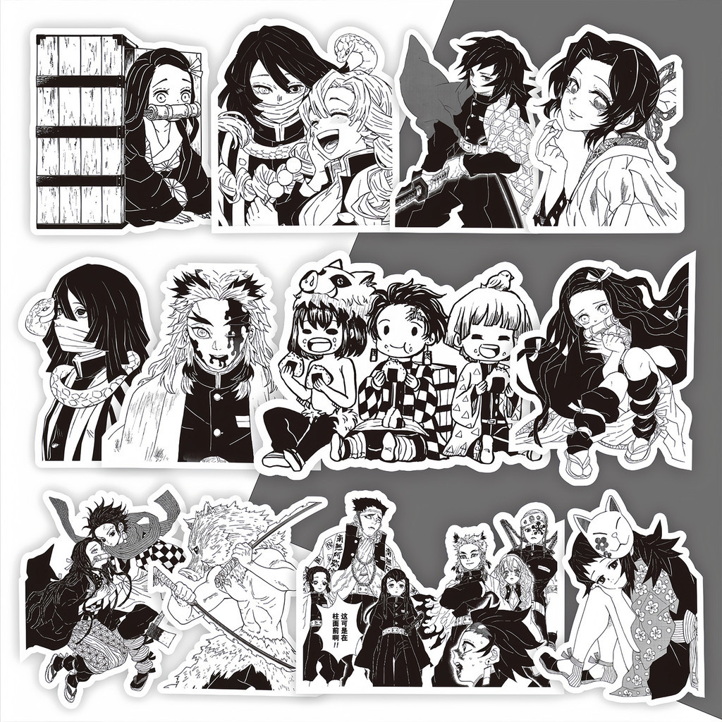 สติ๊กเกอร์ Demon Slayer Journal (75 ชิ้น) - Tanjiro Nezuko Collage - อะนิเมะสีดําสีขาว