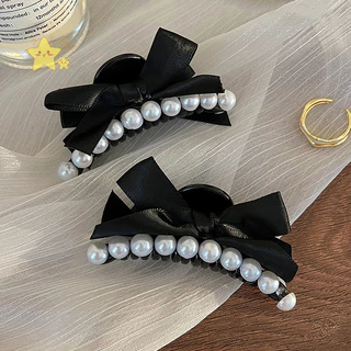 Bow Pearl Small Hair Claw Clips Girls Black Ponytail Holder Barrettes Hair Accessories
