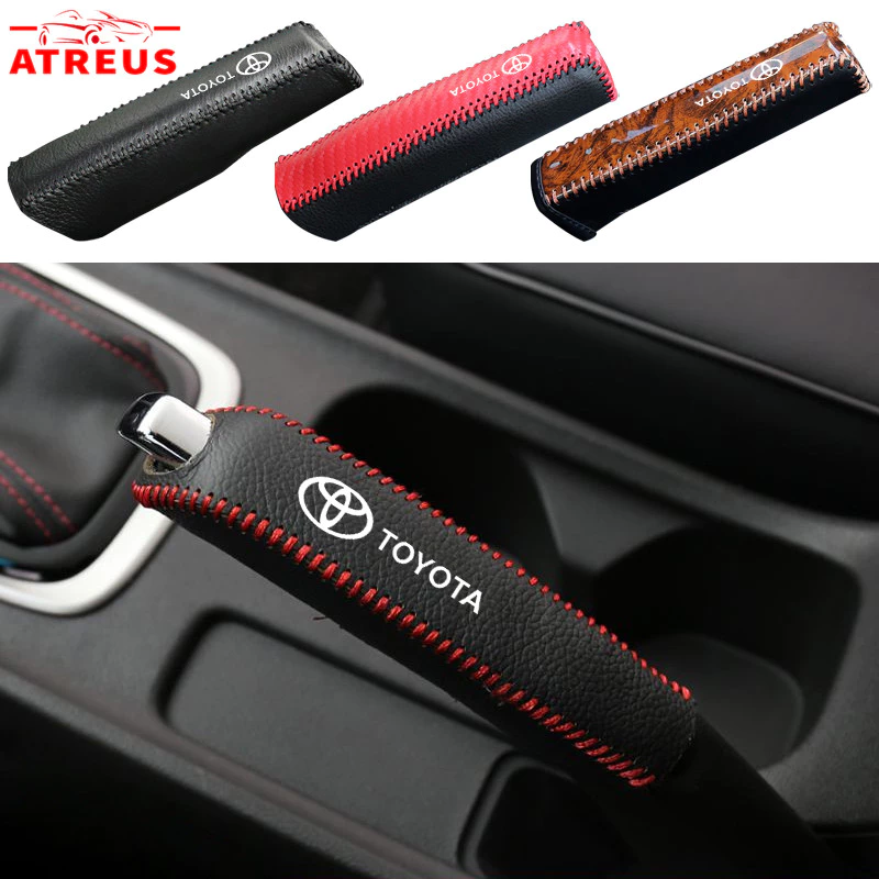 Toyota ปลอกหุ้มเบรคมือสําหรับรถยนต์ ปลอกหุ้มลูกบิดรถยนต์ หนังเทียม ปลอกหุ้มเบรคมือ กันลื่น ครอบเบรคมือ สำหรับ Toyota Fortuner Camry Hilux Revo Yaris ATIV Yaris Cross Veloz Prius Innova Hiace