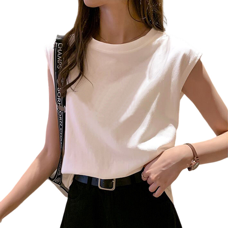 NINGFASHION เสื้อยืดแขนกุด คอกลม เสื้อยืด สไตล์เกาหลี รุ่น W6798