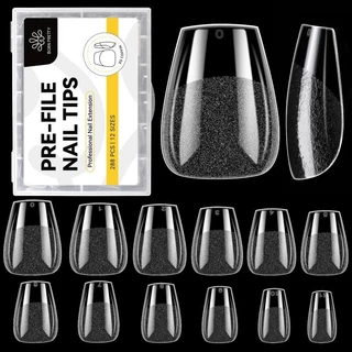 【Local】BORN PRETTY เล็บปลอมครึ่ง Matte ทรงรูปไข่ Pre-shape ใส 12 ขนาด 288 ชิ้น/กล่อง