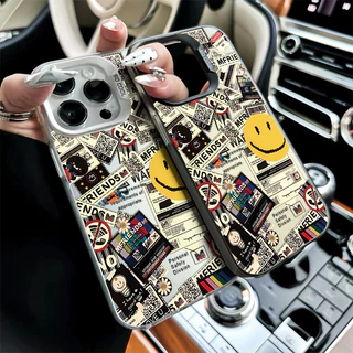 เคสไอโฟน13 หนังสือพิมพ์ยิ้มเคสโทรศัพท์พรีเมี่ยม For iPhone 11 12 14 15 16 Pro MAX 14 15 Plus XR XSMAX 7Plus เคสกันตกหล่น