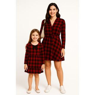 Kit Vestido Mãe E Filha Xadrez Festa Junina São João - Moda