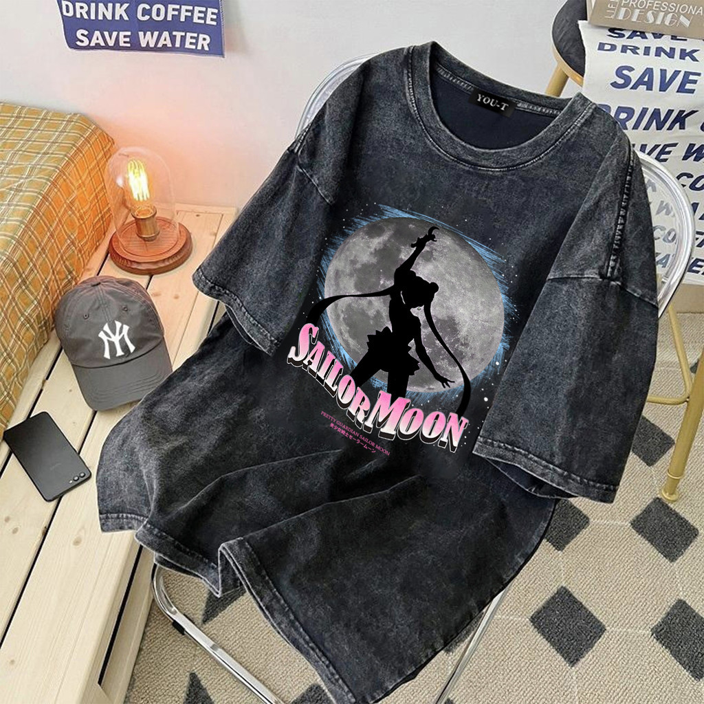 UT shop🚀 เสื้อยืด oversize วินเทจ เสื้อ"SAILORMOON GIRL"แขนสั้น t shirt cotton100%ใส่ได้ทั้งชาย-หญิง คอกลม เสื้อสีฟอก3XL