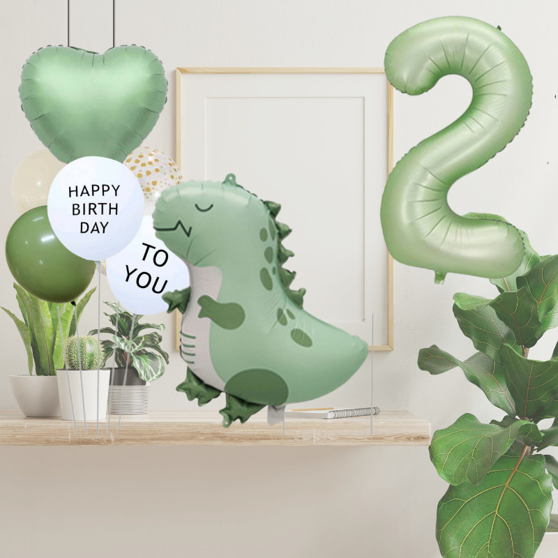 (ร้านไทย)เซ็ตลูกโป่งตัวเลขวันเกิด ลายการ์ตูนไดโนเสาร์ T-rex ตัวน้อย พร้อมเลข ขนาด 32 นิ้ว (BC-263)