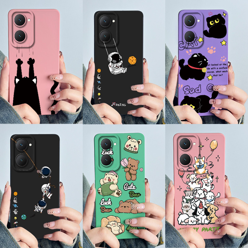 น่ารักนักบินอวกาศเคสโทรศัพท์สําหรับVivo Y03 Y03T Y18 Y18E Y18S Y28S 4G 5Gปลอกซิลิโคนกันกระแทกนุ่มTPUเต็มเลนส์ป้องกันปกหลังสําหรับVivoY03 Y 03 Shell