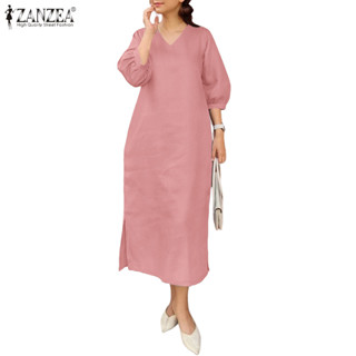 ZANZEA ซานเซีย ผู้หญิงแฟชั่นเกาหลีผ้าฝ้ายคอวี3/4แขนพรรคชุดยา…
