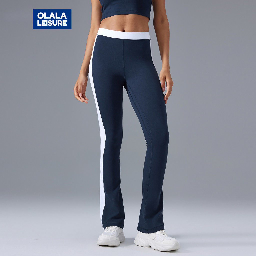 OLaLa Leisure Casual Yoga Sports Pants Flared Pants High Waist Contrast Color