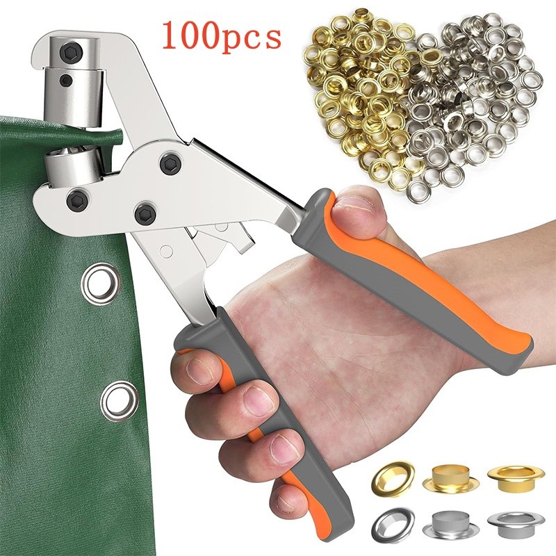 เครื่องเจาะด้วยมือแบบพกพา / ชุดคีมตาไก่ Grommet / คีมตาไก่พร้อมตา 100 ชิ้นสําหรับผ้าใบกันน้ํา