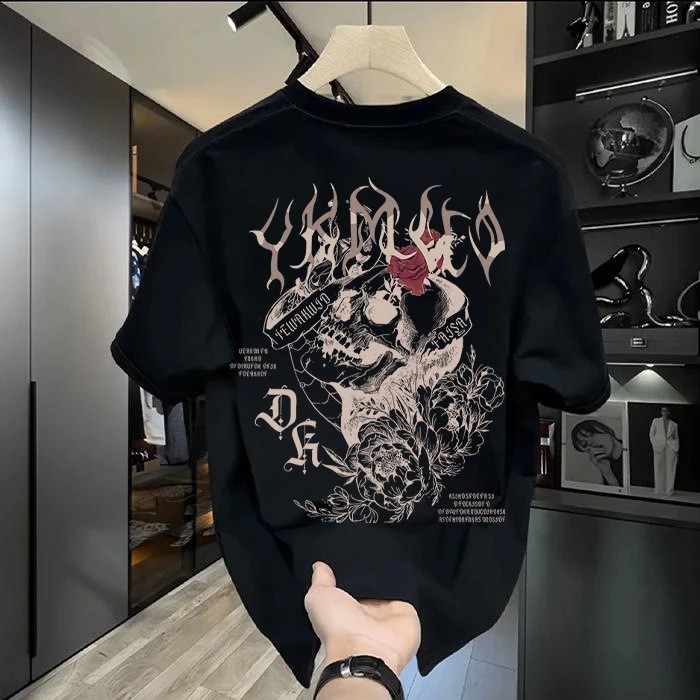 ชายเสื้อยืดแขนสั้นแบบหลวม แบรนด์ใหม่ทันสมัย คอกลม สไตล์อเมริกัน เสื้อฤดูร้อนแขนสั้นสุดเท่