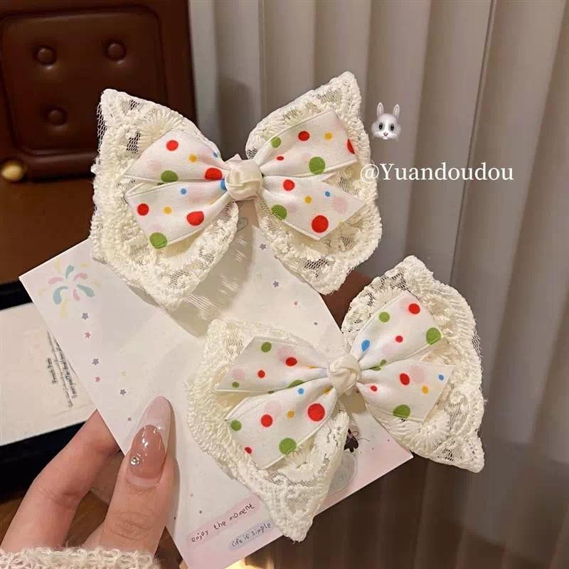 กิ๊บติดผมโบว์ลูกไม้ลายจุดสีสันสดใส Girl เครื่องประดับผมหวานและน่ารัก