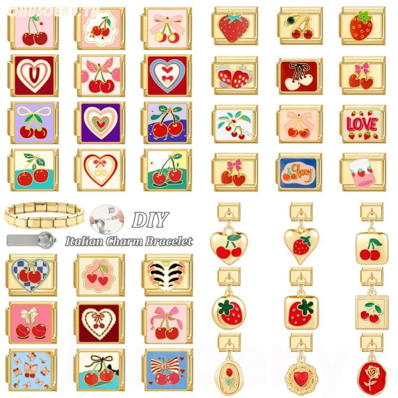 ดอกไม้เชอร์รี่สีทอง Charm อิตาเลี่ยน Links Fit 9 มม.สร้อยข้อมือ DIY Love ดอกไม้ผีเสื้อ Charm สร้อยข้อมือ Link อุปกรณ์เสริม Retro โมดูลสร้อยข้อมืออุปกรณ์เสริม