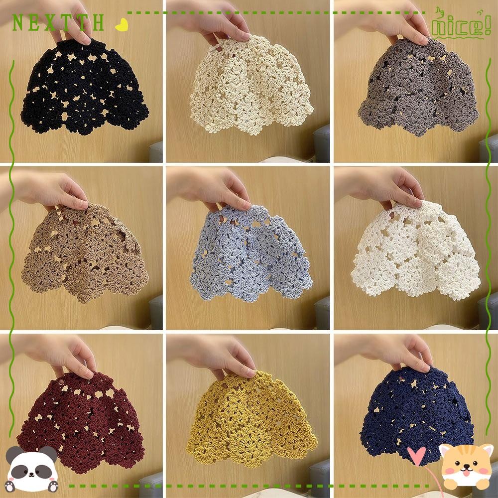 NEXTTH หมวกถัก, Casual Hollowed Out Beret หมวก, Breathable ลูกไม้ดอกไม้หมวก Skullies สําหรับผู้หญิง