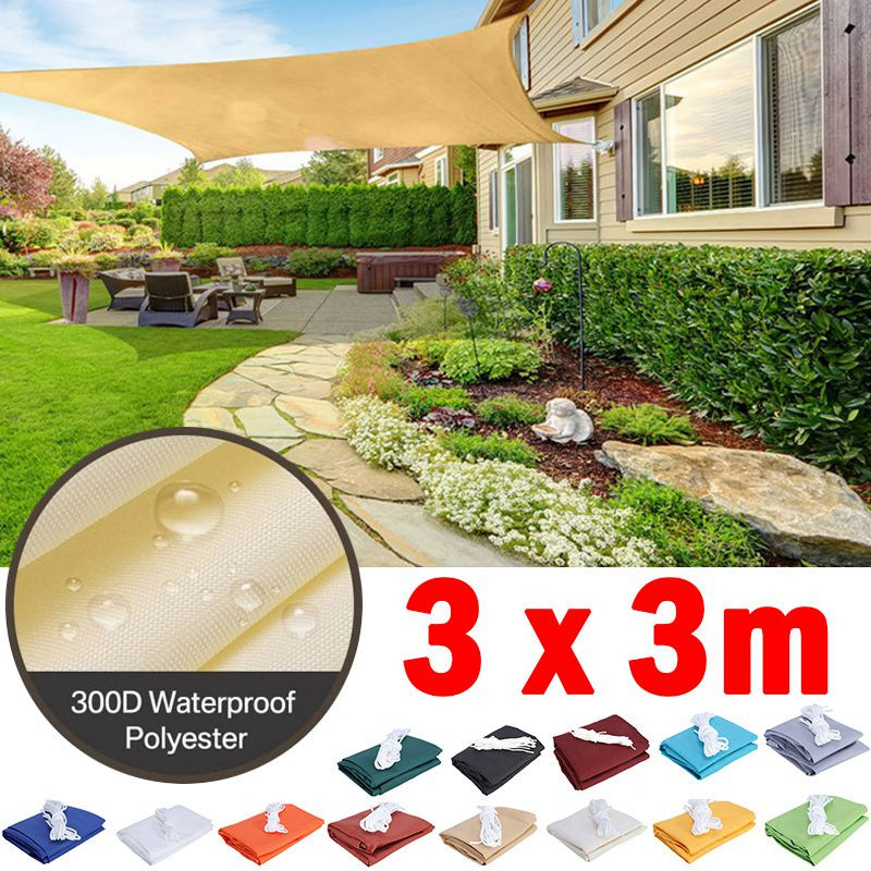 3mx3m กลางแจ้ง Anti UV กันน้ํารูปสี่เหลี่ยมผืนผ้า Sun Shade Sail รถ Shed Shelter Gazebo Canopy Awing