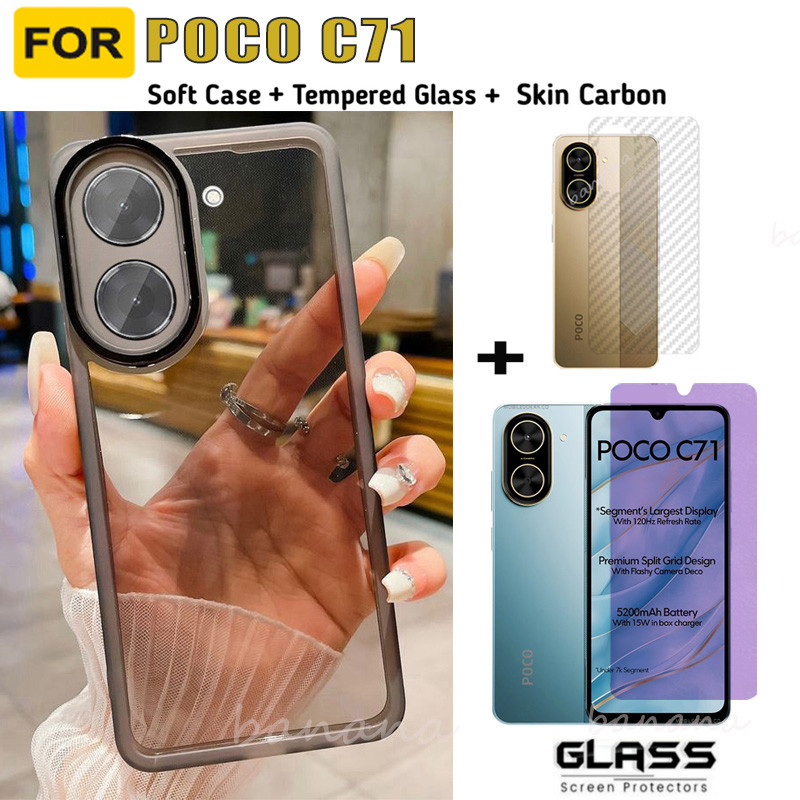 3 in 1 Poco C71 เคสโทรศัพท์กันกระแทกพร้อมป้องกันกล้องสําหรับ Poco C71 C75 C61 C65 Anti blue light ฟิ