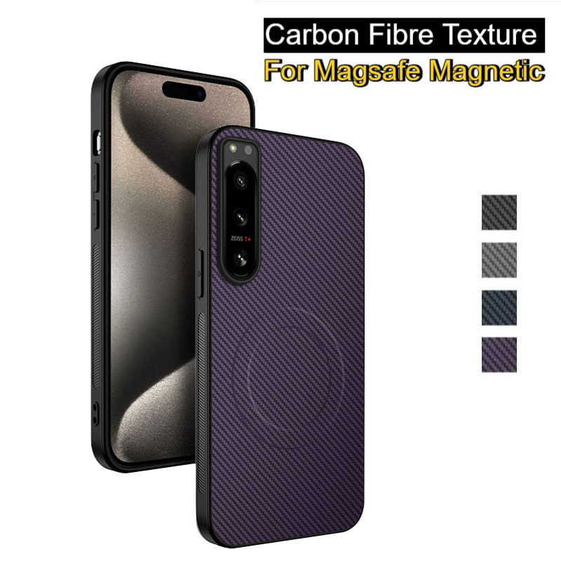เคสแม่เหล็กเนื้อคาร์บอนไฟเบอร์สําหรับ Sony Xperia 1 V II VI 5 III 5 II ไร้สายชาร์จ Matte กันกระแทกปกอ่อน – โปรปัง