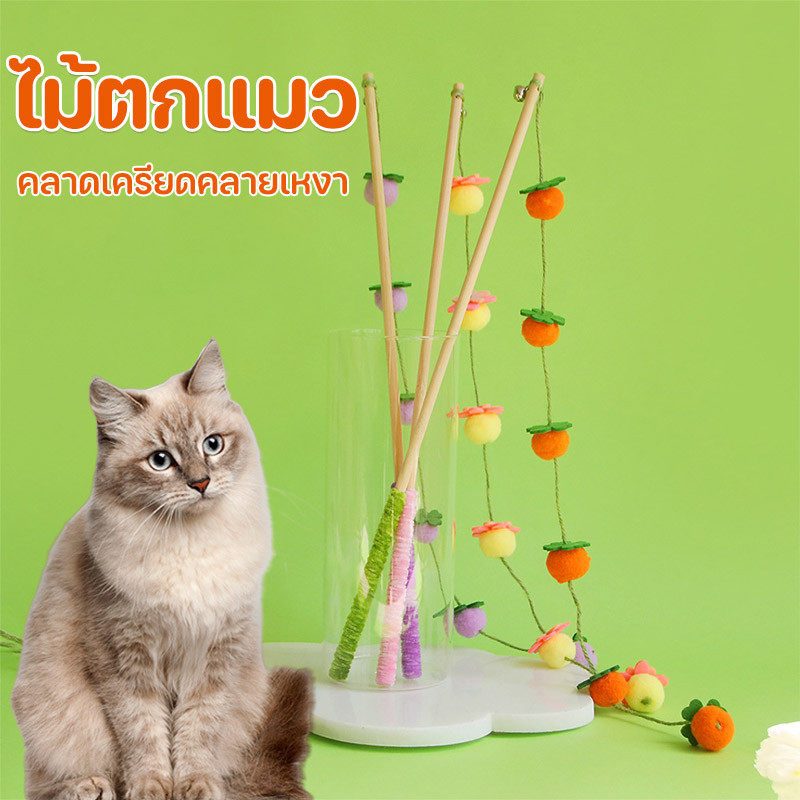 ผลไม้ ไม้ตกแมว ล่อแมว ของเล่นเเมว ไม้ล่อแมว ไม้ตกแมวก้านยาว คลาดเครียดคลายเหงา