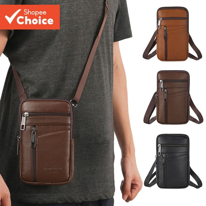 ผู้ชายแบบพกพามินิหนังกระเป๋าสะพาย ค โรสบอดี โทรศัพท์กระเป๋ากระเป๋าหน้าอกเอวกระเป๋า