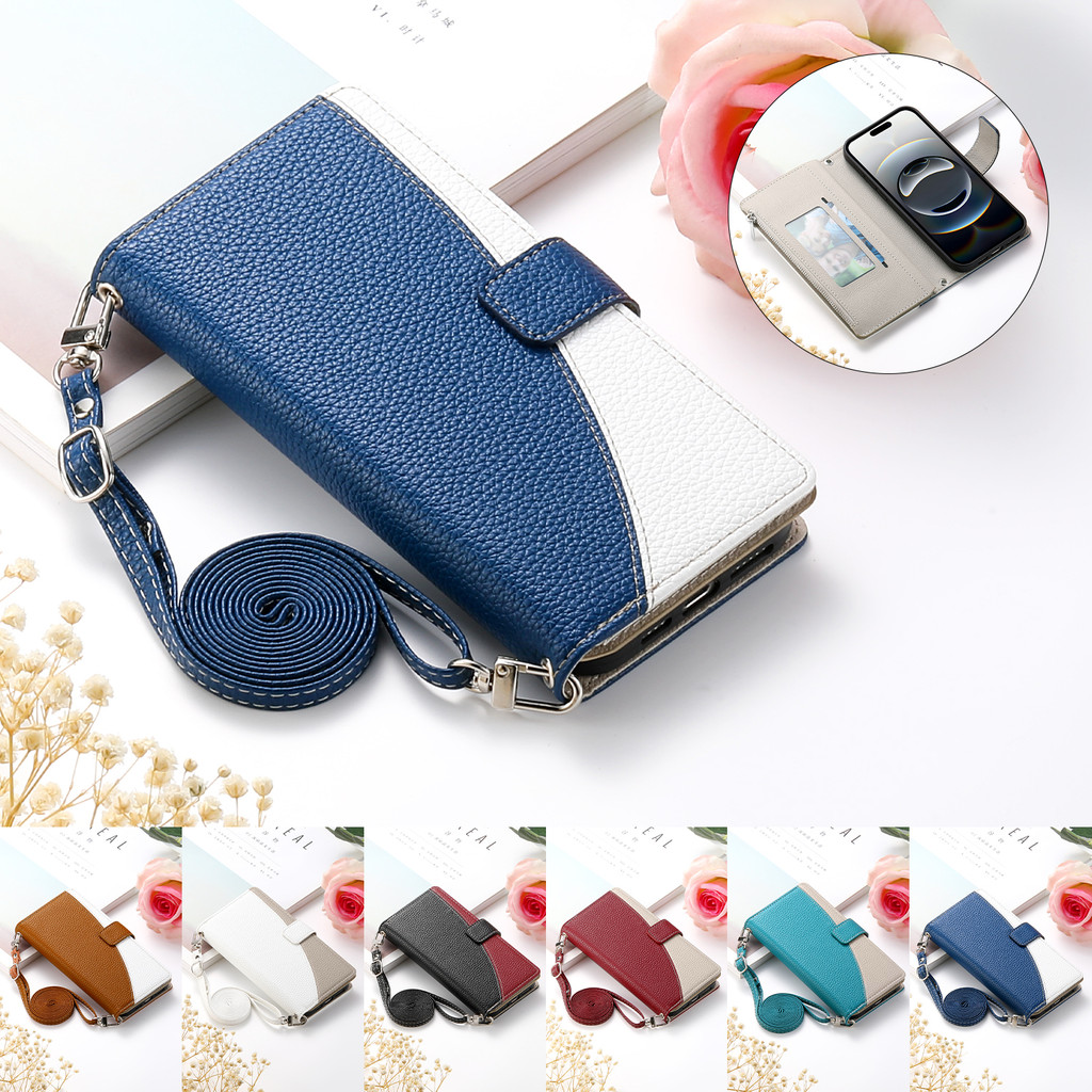 เคส Case for Xiaomi 15T 15 14T POCO F7 Ultra F6 X7 X6 Pro 5G C71 C75 เคสโทรศัพท์หนังฝาพับพร้อมช่องใส่บัตรสําหรับ Splice Color PU Leather Flip Cover Zipper Wallet With Card Slots Soft TPU Shell Sling Strap ซองมือถือ DF14
