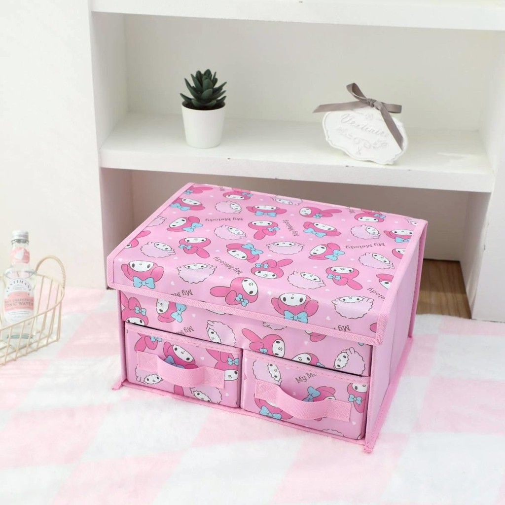 กล่อง กล่องลิ้นชัก Sanrio Character สำหรับใส่ของ สามารถพับเก็บ-กางออก ประหยัดพื้นที่ ขนาด 32*24*17 cm.