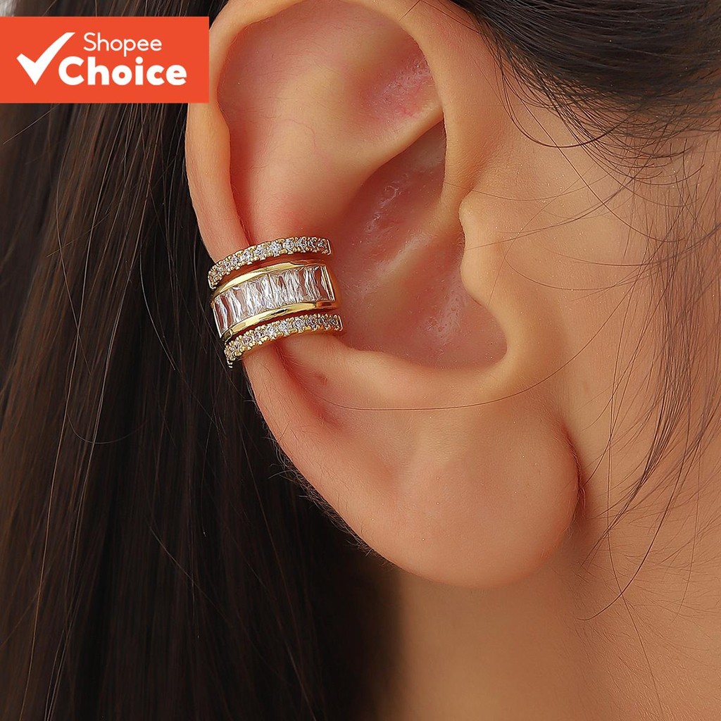 Single Zirconia Ear Cuff Clip On ต่างหูสไตล์ Non Pierced เครื่องประดับสําหรับผู้หญิง