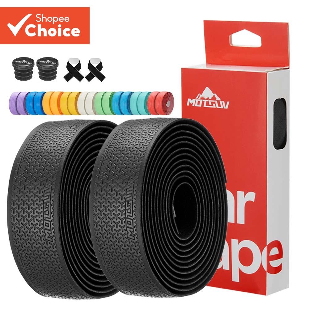 MOTSUV เทปแฮนด์จักรยานแบบถนน, 3D EVA PU Soft Damping, สายรัดกันลื่นพร้อมปลั๊กบาร์ 2 อัน