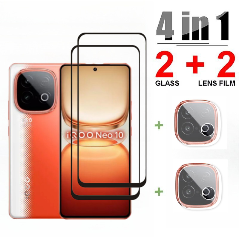 4in1 ป้องกันหน้าจอสําหรับ iQOO Neo 10 5G Neo10 กระจกนิรภัยด้านหน้าฟิล์มกล้องเลนส์ป้องกันฟิล์มนุ่ม