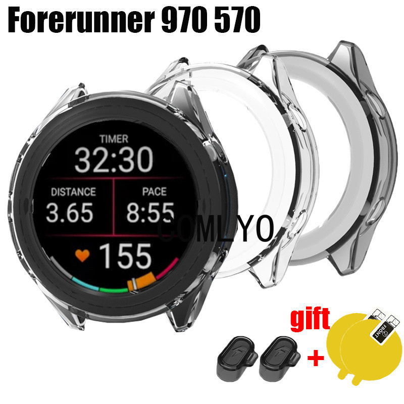 For Garmin Forerunner 970 570 กรณีสมาร์ทนาฬิกากันชนป้องกัน ทีพียู ครึ่งฝาครอบฟิล์มป้องกันหน้าจอ