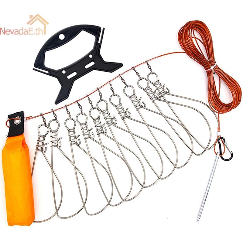 ND Fish Lock Buckle พร้อม Reel เชือกเส้นเล็กสแตนเลส.Float.Clip อุปกรณ์ตกปลาOutdoor A