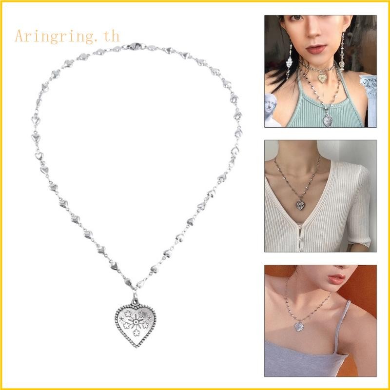 ริน อินเทรนด์รูปหัวใจจี้สร้อยคอผู้หญิงเครื่องประดับอารมณ์เค้นคอสร้อยคอ