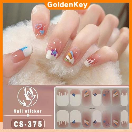 สติกเกอร์เล็บเจล 39 แบบ โคมไฟอบ UV/LED เจลมาการอง สีสันสดใส สติกเกอร์เล็บเจลปิดเต็มเล็บ สติกเกอร์เจลกึ่งแห้ง สติกเกอร์เล็บ 14 หัว GoldenKey