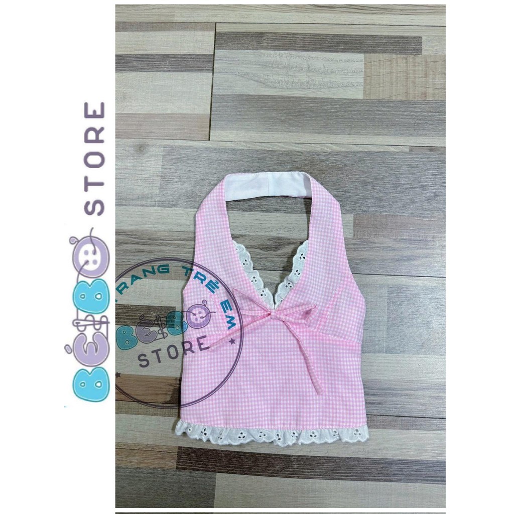เสื้อคล้องคอลายหมากรุกสุดน่ารักและแอคทีฟลูกไม้สาวน้อยเหมาะกับสาวๆใส่ไปเที่ยวไปโรงเรียนหรือไปเที่ยวทะเล