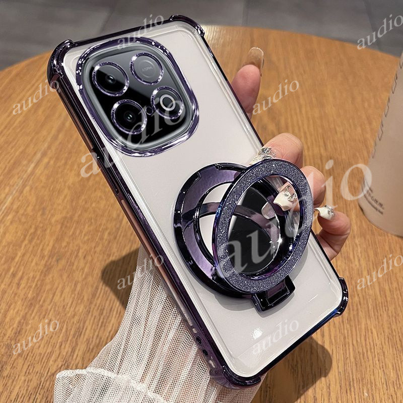 Iqoo neo 10 5G สี่มุมชุบโปร่งใสเคสโทรศัพท์ Glitter Bracket สําหรับ Vivo iqoo neo 10 neo10 5G กันกระแ