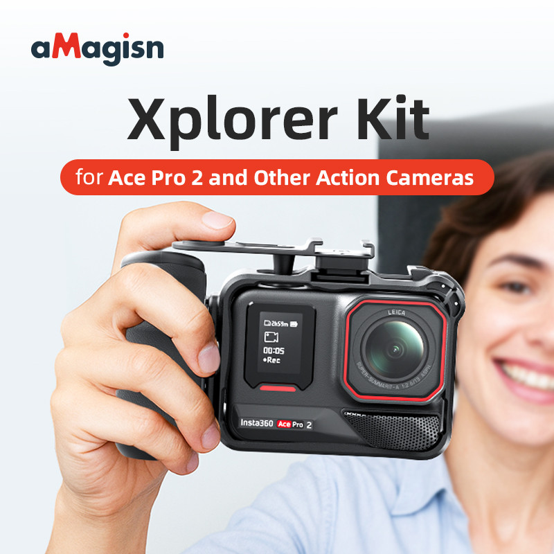 AMagisn Xplorer Grip Kit สําหรับ Insta360 Ace Pro2/Ace Pro/Ace,ABS พลาสติกกล้อง Grip ปุ่มชัตเตอร์สํา