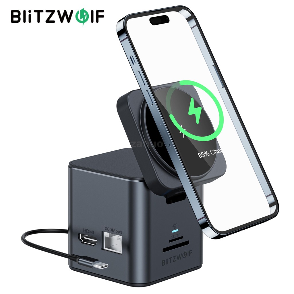 BlitzWolf BW-TH17 9 in 1 Type-C Docking Station แม่เหล็ก 15W Wireless Charger Stand USB-C HUB พร้อม 
