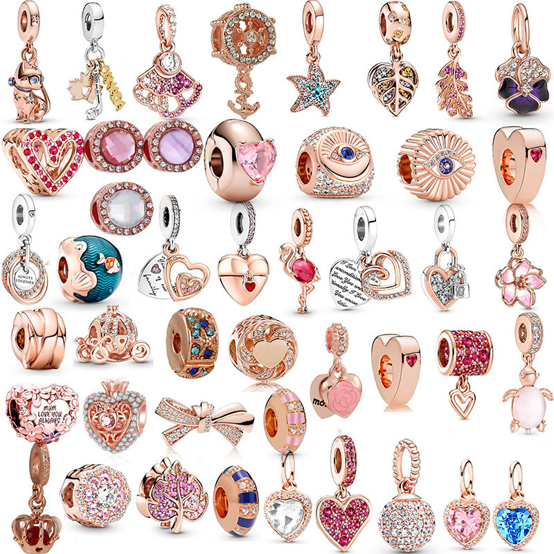 Rose Gold Crown Charm อุปกรณ์ลูกปัดหลวม Dream Catcher สุนัข Paw Shining Heart DIY สร้อยข้อมือ